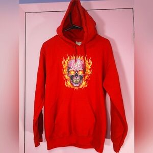 🔥Y2K Flaming Skull Graphic Red Hoodie